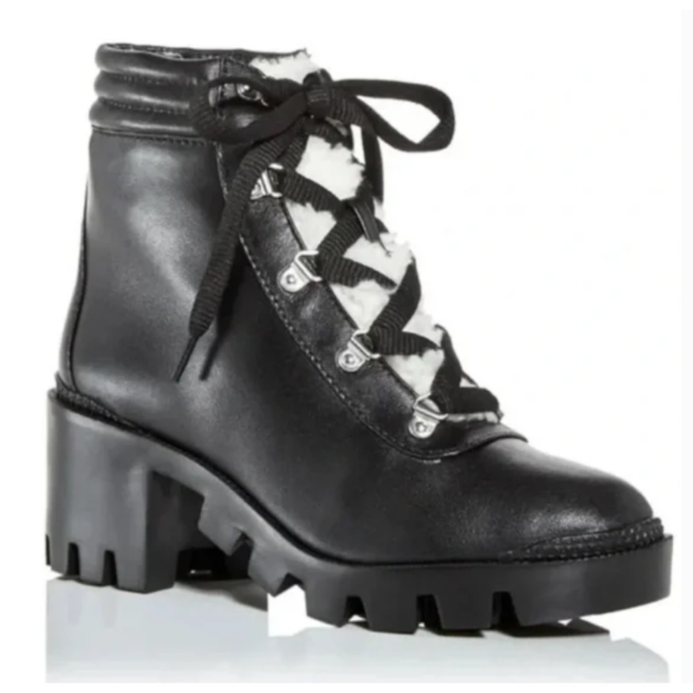 AQUA Gilca Black Platform Combat Booties Womens 8 Lug Sole Block Heel Lace Up
